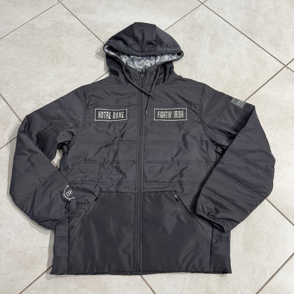 Notre Dame Fighting Irish Jacket‎ Mens L Gray Colosseum Puffer Military College